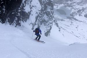 The Great Stone Shoot, Coire Lagan, Skye: Enjoying the lower section of the gully. Photo: Al Todd