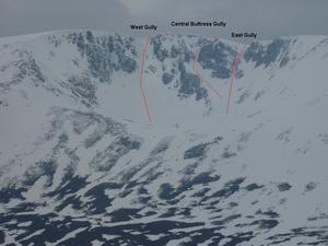 West Gully, Braeriach: Coire Bhrochain: Coire Bhrochain from Taillears Burn, April 2010 Photo: Scott Muir