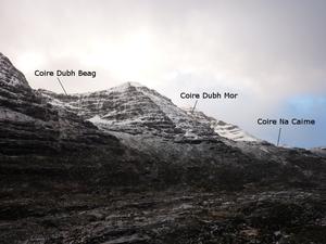 Liathach: Coire Dubh Beag and Coire Dubh Mor: The approach to the corries from the watershed on the Coire Dubh path. Photo: Scott Muir