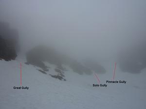 Pinnacle Gully, Braeriach - Garbh Choire Mór: Might seem like a strange photo to upload, but might help if you find yourself there in similar overhead conditions! Photo: Scott Muir