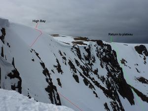 Back Bay Gully, Beinn a'Bhuird: Garbh Choire: The start of the High Bay line, from the top of Back Bay Gully. Photo: Scott Muir