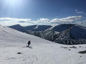 Allt a' Choire Mhòir, Ben Macdui: Nearing the change in gradient, late March 2022 Photo: Scott Muir