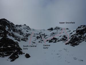 Central Gully, Ben Lui: The view from below the face. Photo: Scott Muir