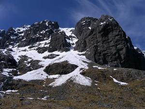 Number 5 Gully, Ben Nevis: Number 5 Gully displaying it's characteristic avalanche debris cone, late April 2006 Photo: Scott Muir