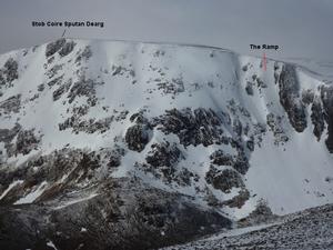 The Ramp, Ben Macdui: Stob Coire Sputan Dearg: 'The Ramp', in relation to the summit of Stob Coire Sputan Dearg Photo: Scott Muir