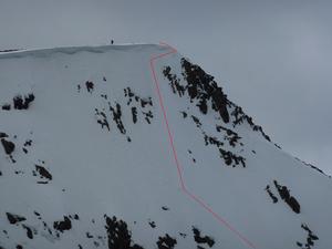 Northeast Face, Sgor an Lochain Uaine: Zoomed in from the north ridge of Cairn Toul. Photo: Scott Muir