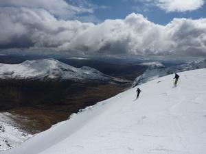 Summit Gully, Aonach Mor: At the top of the ridge leading into Summit Gully. Photo: Scott Muir