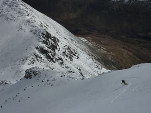 Summit Gully, Aonach Mor: A spectacular position for skiing. Photo: Scott Muir