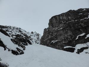 B Gully, Corrie Fee, Mayar: Looking up from the entrance to B Gully  Photo: Scott Muir