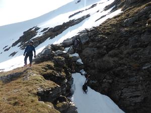 South Gully, Ben Lui: So near...  At the top of the left hand option (in ascent) of South Gully Photo: Scott Muir