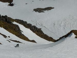 Upper Snowfield, Ben Lui: In the shallow gully left of the snow arete Photo: Scott Muir