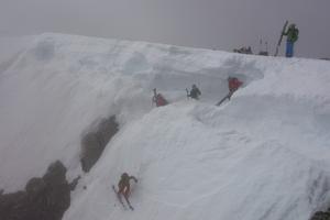 Number 5 Gully, Ben Nevis: Taking advantage of a slumped cornice, May 2016 Photo: Scott Muir