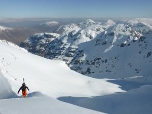 North-East Face, Bidean nam Bian: Ascending the final ridge to the summit.   The North-East face and lost valley are below. Photo: Scott Muir