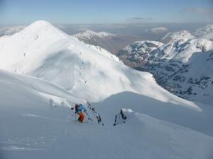 North-East Face, Bidean nam Bian: Kenny Biggin takes in an optional short gully on the descent. Photo: Scott Muir