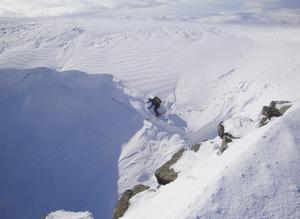 Black Spout, Lochnagar: North-East Corrie: It was a soft landing in nice powder. Photo: Dave Smith