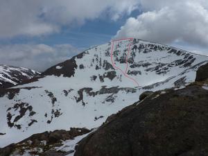 Coire an Lochain Uaine, Cairn Toul: The Lochain Uaine face of Cairn Toul from the Northeast ridge of Sgor an Lochain Uaine.   Photo: Scott Muir