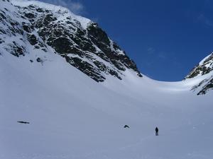Cinderella, Creag Meagaidh: Approaching Cinderella (which is up to the left) in the Inner Corrie Photo: Scott Muir