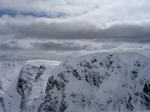 Cinderella, Creag Meagaidh: Looking to Cinderella with a couple of climbers in it, from Stob Poite Coire Ardair Photo: Scott Muir