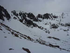 West Gully, Braeriach: Coire Bhrochain: Coire Brochain from the shoulder on the west side of the corrie.  May 2012. Photo: Scott Muir