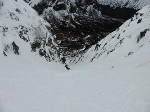 A Gully, Corrie Fee, Mayar: Skiing A Gully Photo: Scott Muir