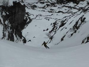 A Gully, Corrie Fee, Mayar: Skiing A Gully Photo: Scott Muir