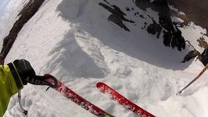 Crotched Gully, Cairngorm: Coire an t-Sneachda: Peter Mackenzie starting the descent, May 2013 Photo: Peter Mackenzie