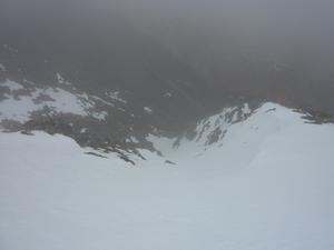 Coire Sgòran Dubh Beag, Sgòr Gaoith and Sgòran Dubh Mòr: Looking down the most snow sure line Photo: Scott Muir