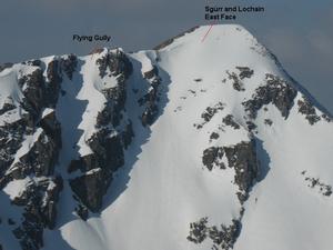 East Face / Right Gully, Sgùrr an Lochain, Kintail: The morning sun on the face. Photo: Scott Muir