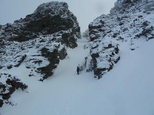 Fuselage Gully, Beinn Eighe: Looking up the gully from the bend Photo: Steve Clark