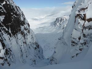 Castlegates Gully, Loch Avon Basin: At the point where the gully opens out (and steepens again). Photo: Scott Muir