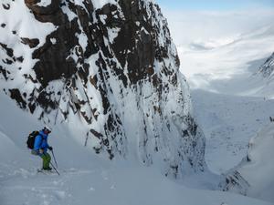 Castlegates Gully, Loch Avon Basin: About to set off on a fantastic powder descent. Photo: Scott Muir