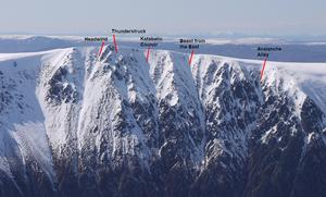 Headwind, Sgòr Gaoith and Sgòran Dubh Mòr: Sgòr Gaoith summit gullies Photo: Al Todd