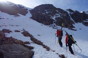 Forgotten Gully, Braeriach - Garbh Choire Mór: Heading up Forgotten Gully in lean, and slightly firm conditions Photo: Scott Muir