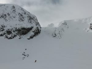 Banana Gully, Glas Maol: Caenlochan: Banana Gully is the obvious gully, with Banana Direct to the right of the shallow rib Photo: Scott Muir