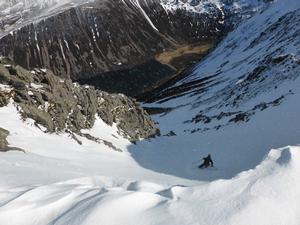 Headwind, Sgòr Gaoith and Sgòran Dubh Mòr: Dave Anderson in the upper reaches of Headwind Photo: Scott Muir