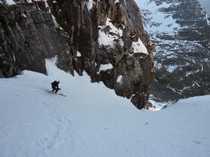No. 1 Gully, Liathach: Coire Na Caime: Getting the turns in, on No. 1 Gully. Photo: Scott Muir