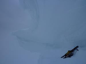 Central Gully, Lochnagar: North-East Corrie: What you might find at the top of the left branch of the gully after a period of Southeasterlies! Photo: Scott Muir