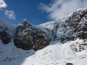 Easy Gully, Creag Meagaidh: Raeburn's on the left, and Easy Gully on the right. Photo: Scott Muir