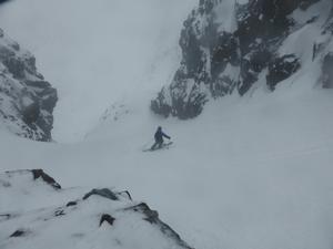 The Great Stone Shoot, Coire Lagan, Skye: Heading out of the gully Photo: Scott Muir