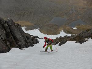 The Runnel, Cairngorm: Coire an t-Sneachda: Skiing the main gully line, May 2014 Photo: Scott Muir