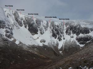 Glissade Gully, Ben Macdui: Stob Coire Sputan Dearg: Close up of the cliff. Photo: Scott Muir