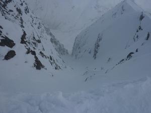 South Gully, Stob Ban: Looking down South Gully. Photo: Scott Muir