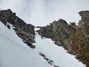 Thunderstruck, Sgòr Gaoith and Sgòran Dubh Mòr: Dave Anderson negotiating the narrow section of Thunderstruck in 2015 Photo: Scott Muir