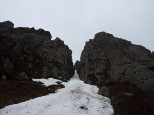 The Willow Spout, Sgòr Gaoith and Sgòran Dubh Mòr: Looking up the gully Photo: Scott Muir