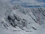 Aladdin's Buttress, and the gullies to the West of it.  Photo: Scott Muir