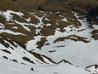 Heading for the shallow gully to the left of the snow arete.  Photo: Scott Muir