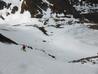 Approaching the top of the chute on the direct line below the col, April 2014  Photo: Scott Muir