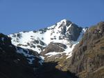 Broad Gully is the obvious right to left slanting corridor, to the right of the summit  Photo: Scott Muir