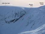 Looking into Banana Gully from the col between Glas Maol and Carn of Claise  Photo: Scott Muir