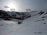 Looking back up Coire an t-Sabhail at the lines from the summit ridge.  Photo: Scott Muir